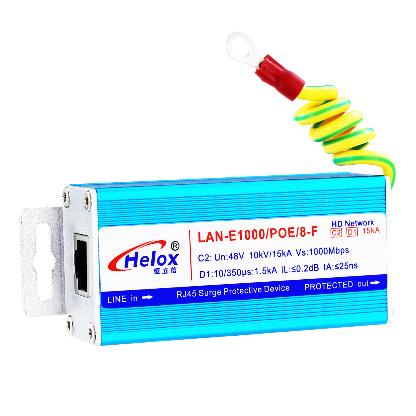 恒立信D1类高清千兆网POE信号浪涌保护器 1000M 15kA  LAN-E1000/POE/8-F